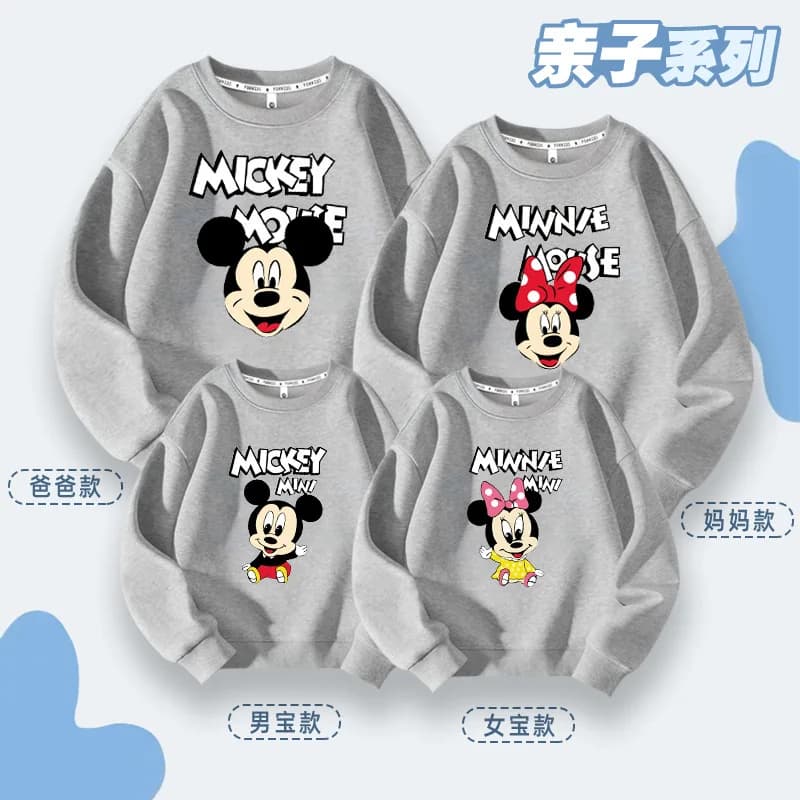 Felpa con Cappuccio Kawaii Anime Mickey Mouse, Outfit Coordinato Genitore-Figlio, Abbigliamento Familiare per Autunno e Inverno, Nuovo Vestito Rosso Cartoon