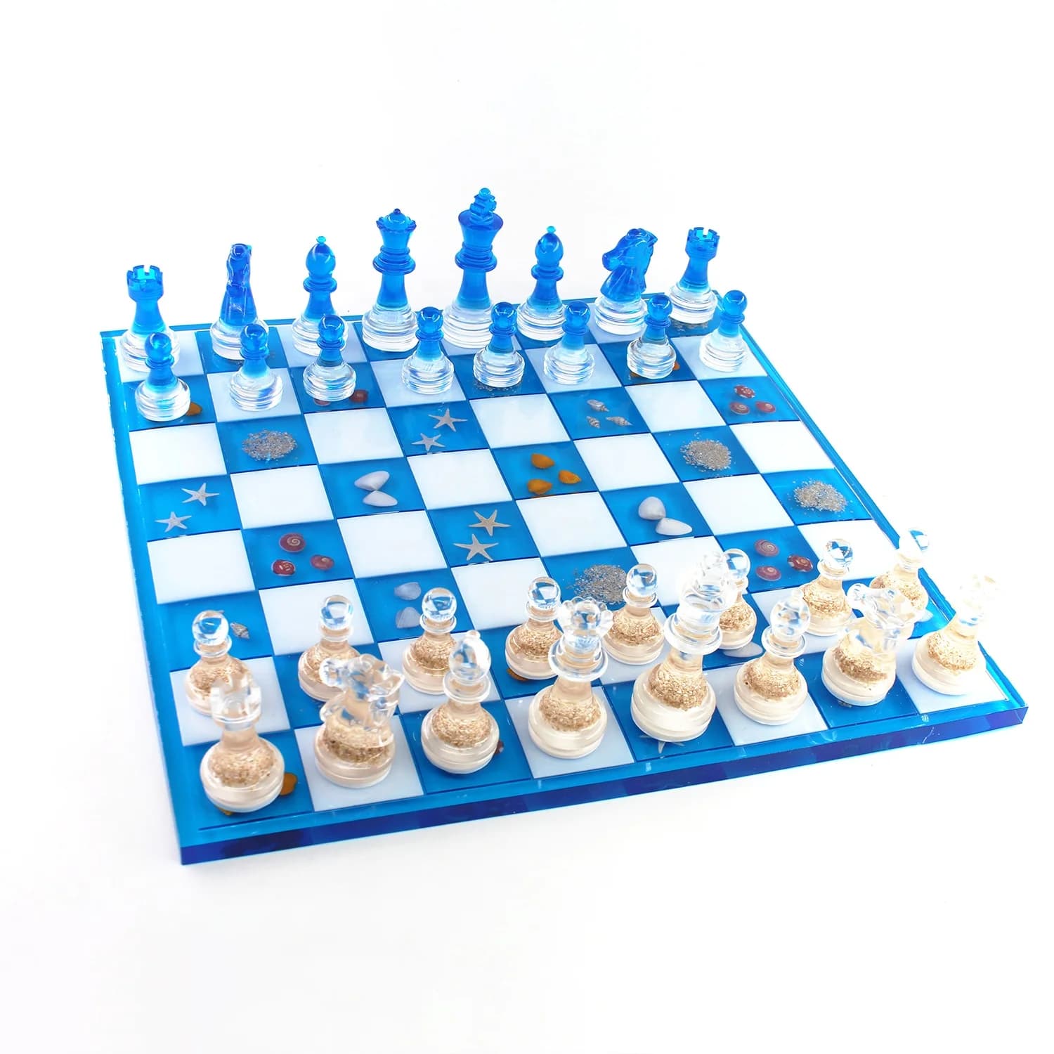 Artigianato in resina Nuovo design Fabbrica di vendita calda Conchiglie di mare Set di giochi da tavolo per scacchi Campione di oceano Scuola Club Viaggi Regali per bambini