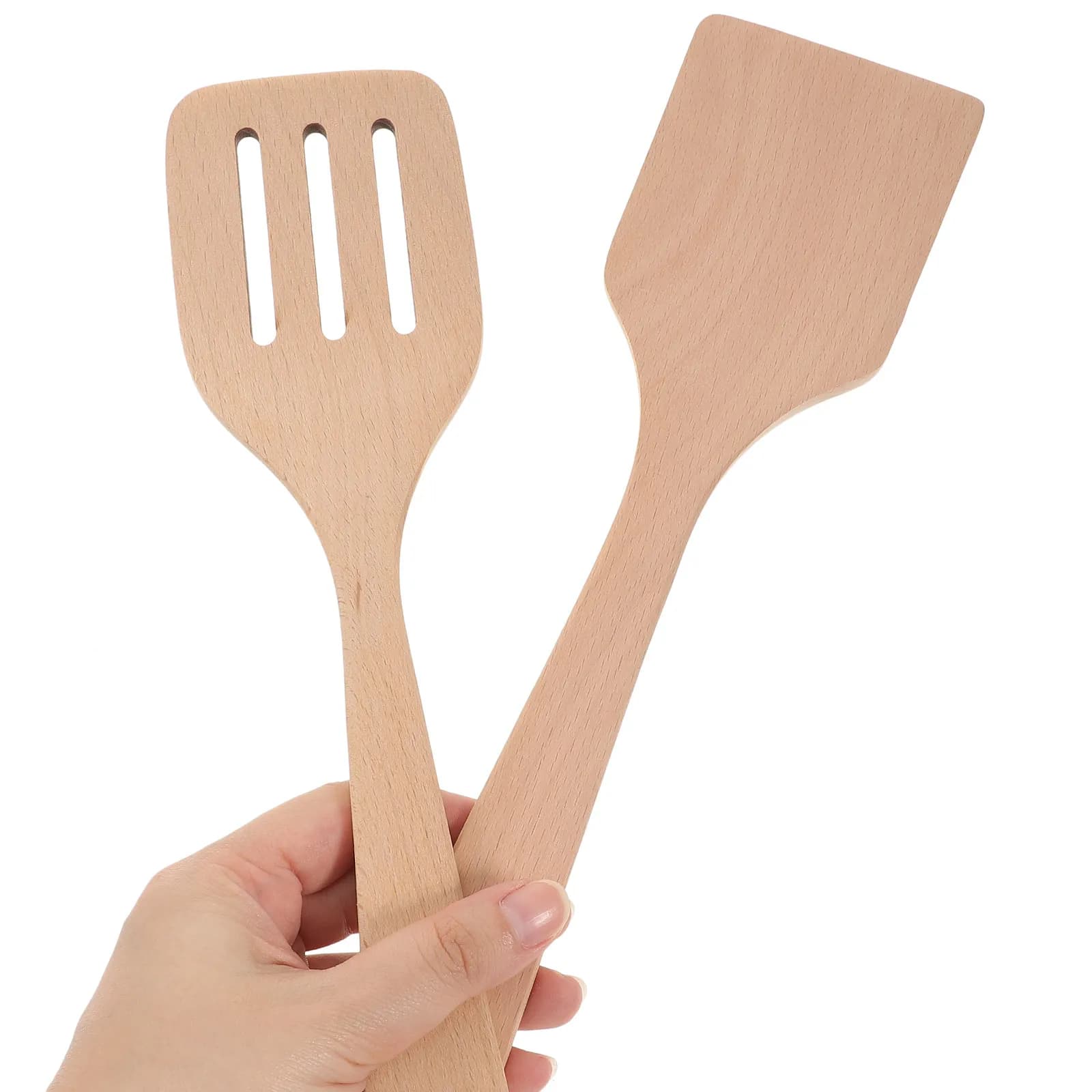 Set di 2 Spatole in Legno Premium con Manico Lungo, Utensile da Cucina Ergonomico Resistente al Calore e Antigraffio per Padella