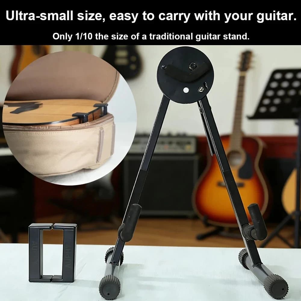 Supporto per chitarra, supporto verticale ultra-compatto, supporto per chitarra acustica, design portatile con morsetto, regolabile da 9 cm a 12 cm