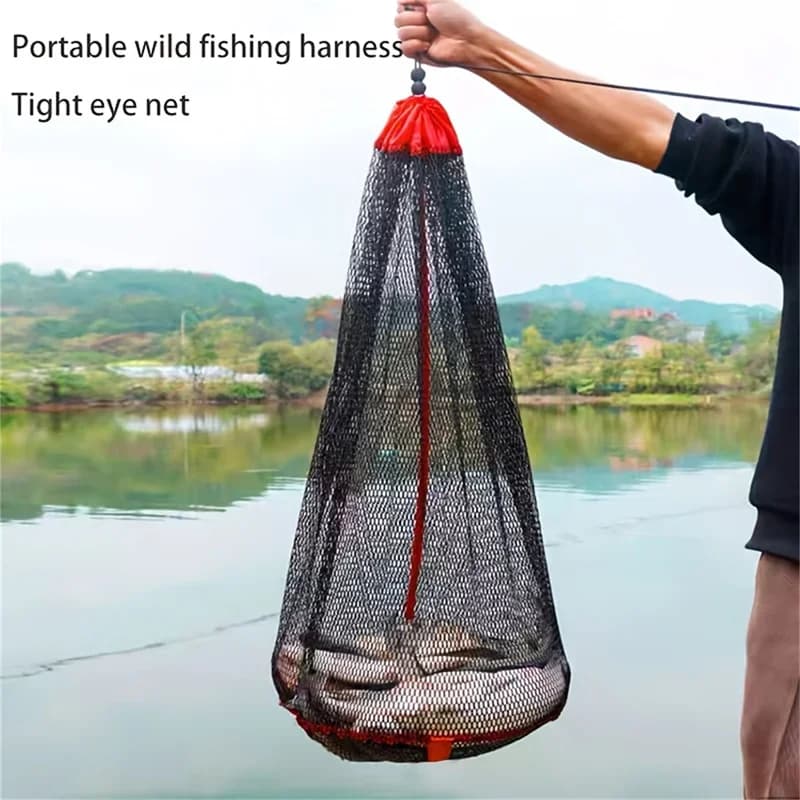Borsa a rete da pesca Pesca pieghevole Attrezzi da pesca Ispessimento Reti a griglia piccola Reti per pesci vivi Borsa Bundle Borsa a rete per bocca Fornitura di pesca