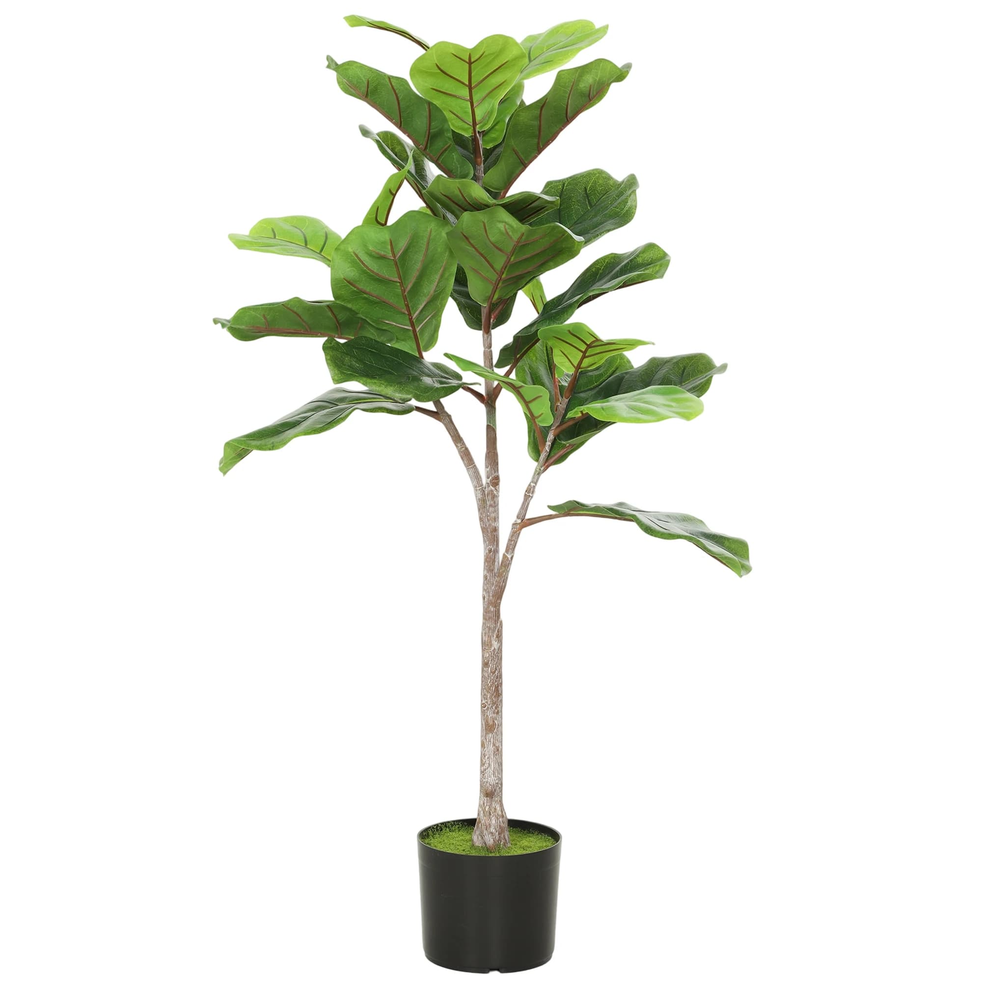 HOMCOM 43" Artificial Fiddle Leaf Fig Tree with 28 PEVA Leaves and Pot, Fake Plant with Flocked Soil for Home Office Living Room Decor, Green