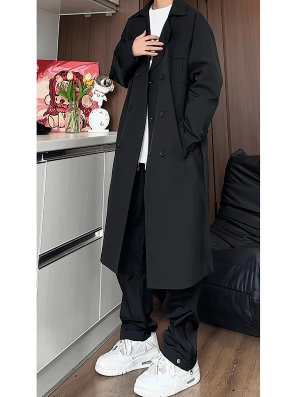 Cappotto in Pelliccia da Uomo Stile Trench, con Motivo a Noci di Cocco, per Arrampicata, Snack di Frutta Secca Mediterranea Italiana, per Montagna, Roccia, Scogliera, Collina, Escursionismo BF