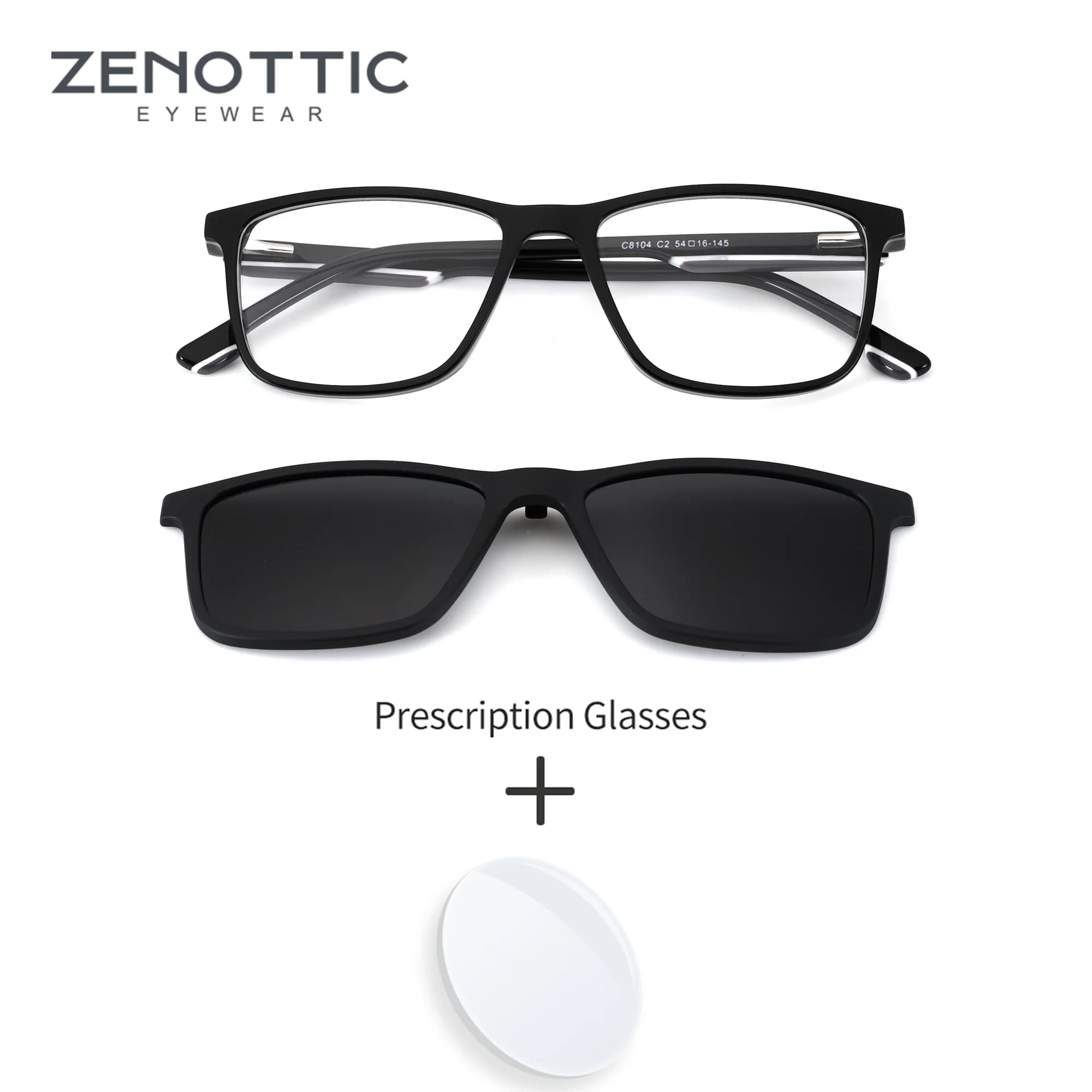 ZENOTTIC S Size Rectangle Acetate Prescription Glasses Anti Blue Light for Men UV400 Sun Blocking Clip-On Polarized Sunglasses