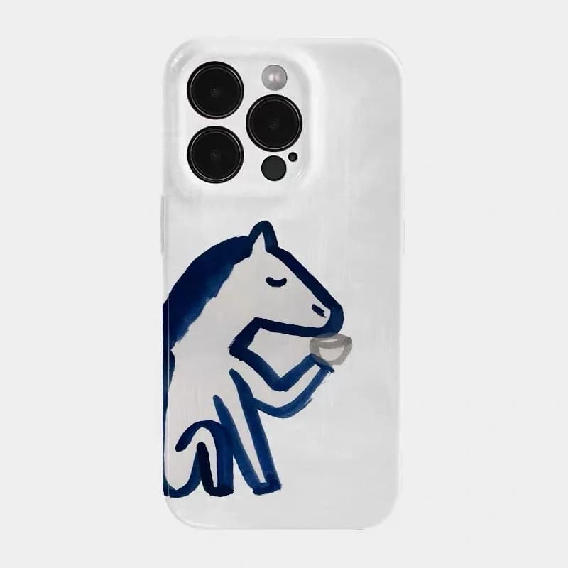 Ins Blue Sketched Horse Cheers Phone Case for IPHONE 17 Air 16E 15PROMAX 14 Plus 13 12 MINI 11 PRO 16Plus XR Acrylic Phone Cover