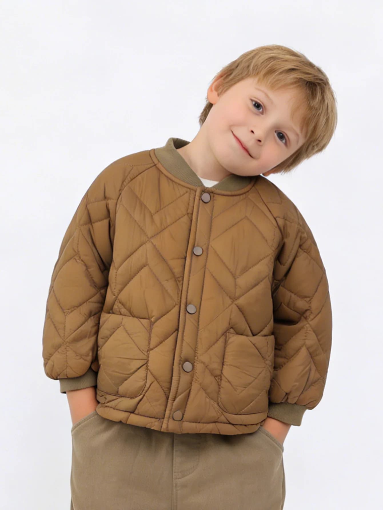 Giacca Bomber Imbottita per Ragazzi, Cappotto Leggero Trapuntato per Bambini, Giubbotto Invernale con Bottoni e Tasche