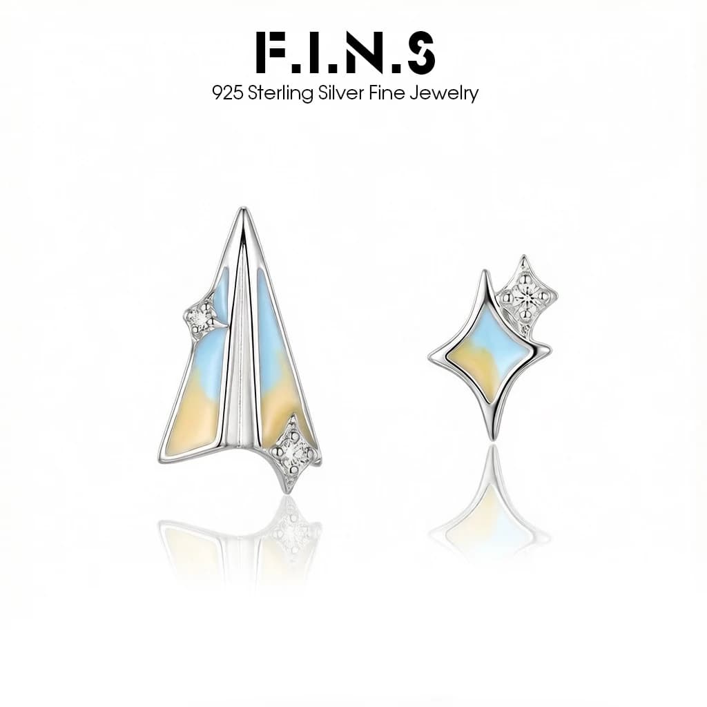 F.I.N.S Original Asymmetrical S925 Sterling Silver Paper Airplane Star Stud Earrings Colored Enamel Zircon Piercing Ear Jewelry