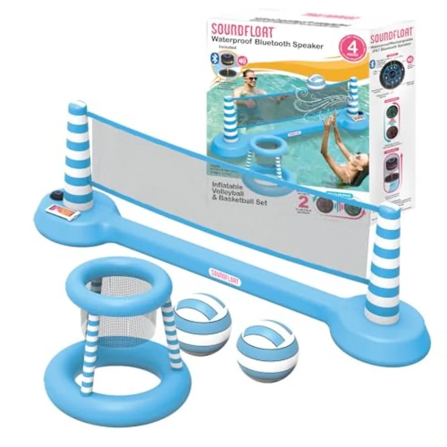 Inflatable Swimming Pool Set for Volleyball and Basketball with Bluetooth Speaker Waterproof, Laptop and Phone Door - Swimming Games