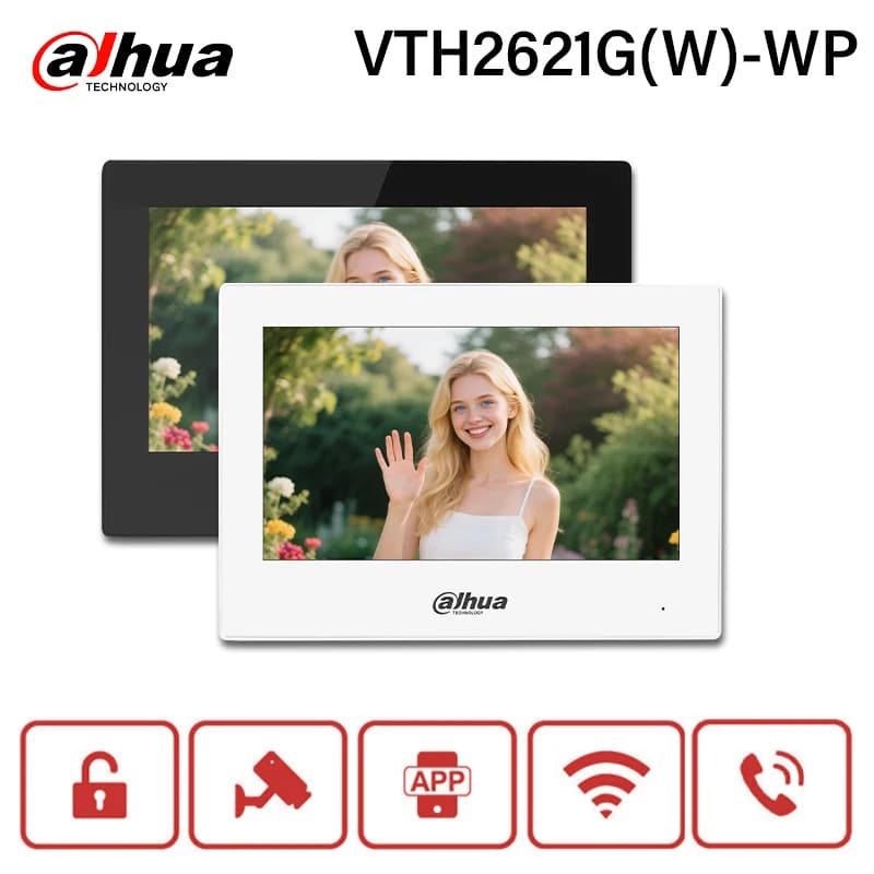 Monitor da interno Dahua IP e Wi-Fi Bianco VTH2621GW-WP Nero VTH2621G-WP Videocitofono Schermo PoE da 7" Telecamera IP Monitor completamente digitale