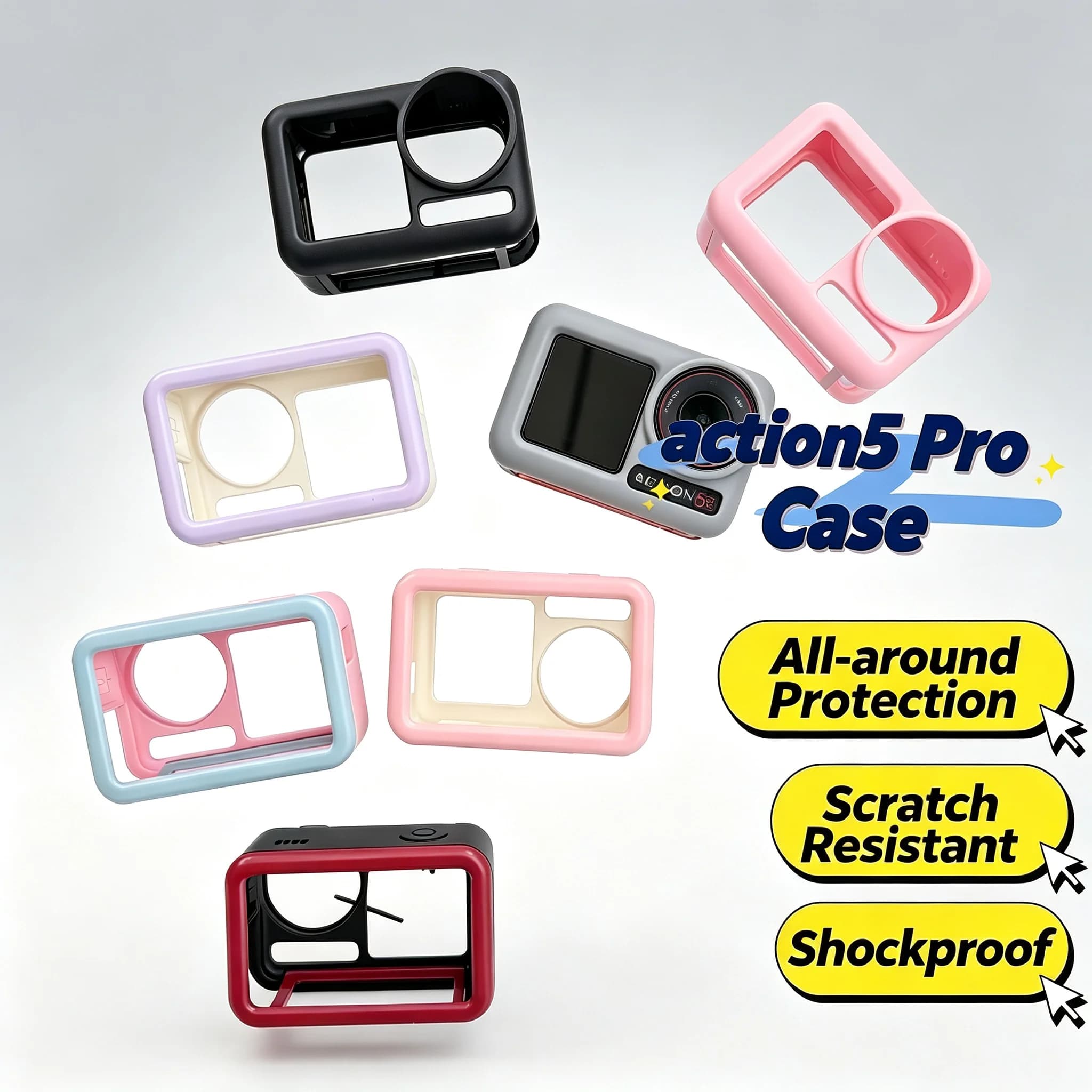 Wear-Resistant TPU Bumper Case for DJI Action 5 Pro Action Camera Anti-Drop Protective Shell Minimalist Color Matching Frame