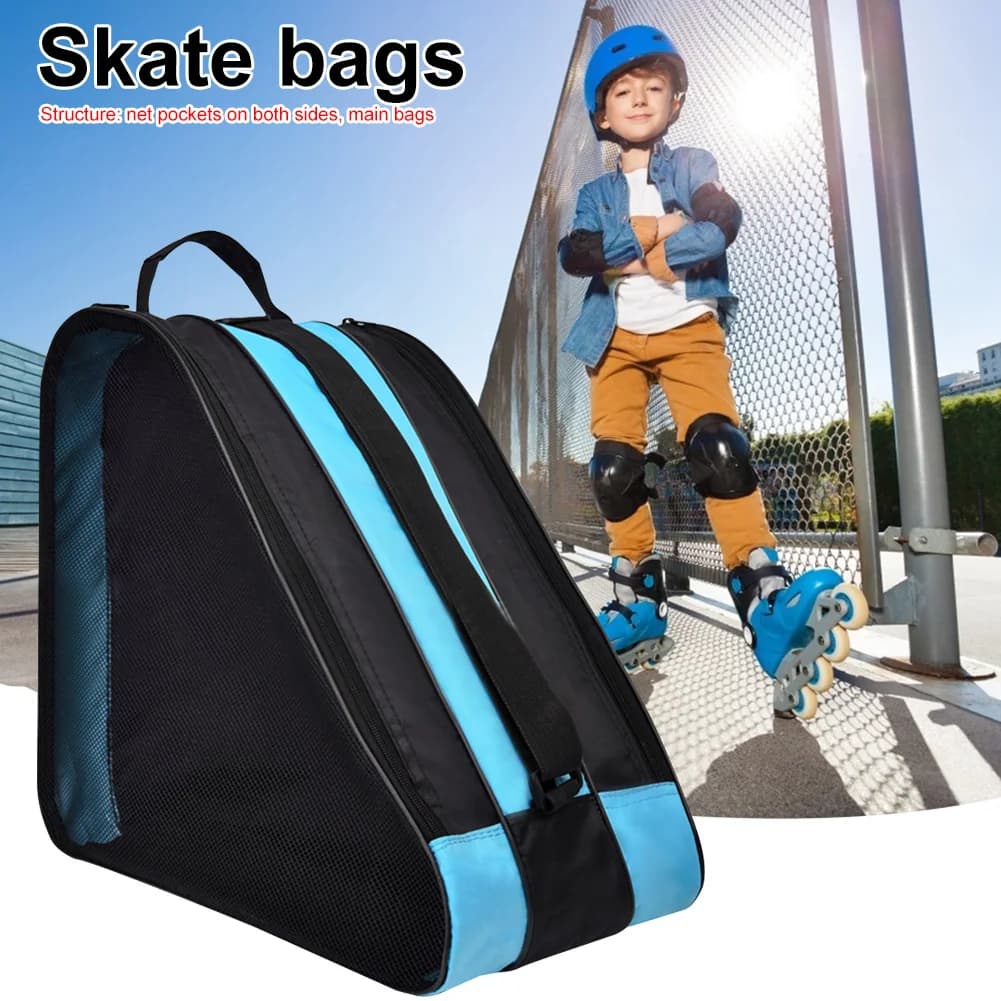 Borsa per Pattini da Bambino Traspirante e Rinforzata con Tasche Laterali in Rete, Borsa per Scarpe da Pattinaggio a Tracolla o a Mano