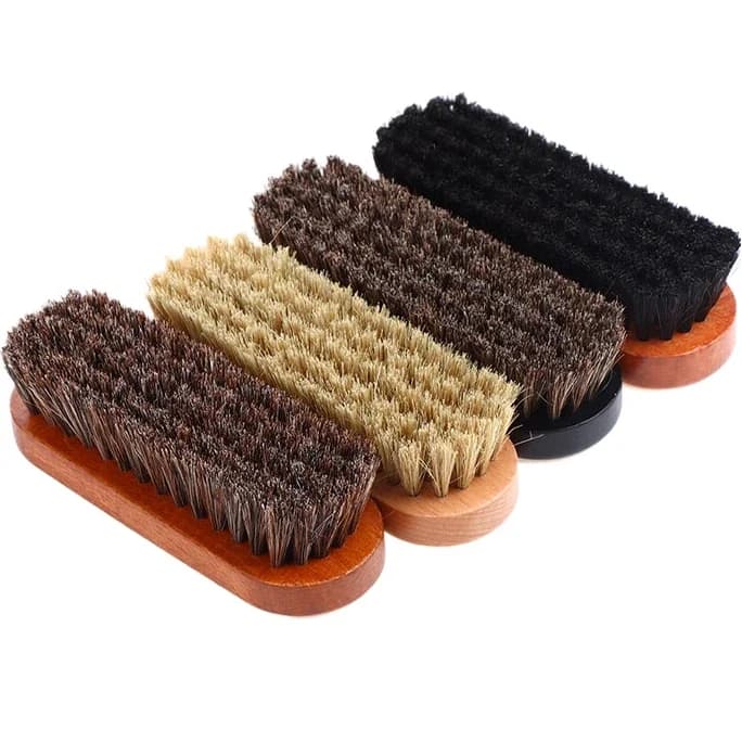 Spazzola in legno con setole di crine di cavallo per la cura e la pulizia delle scarpe in pelle, 1 pz, con manico, per lucidatura e pulizia dettagli cruscotto