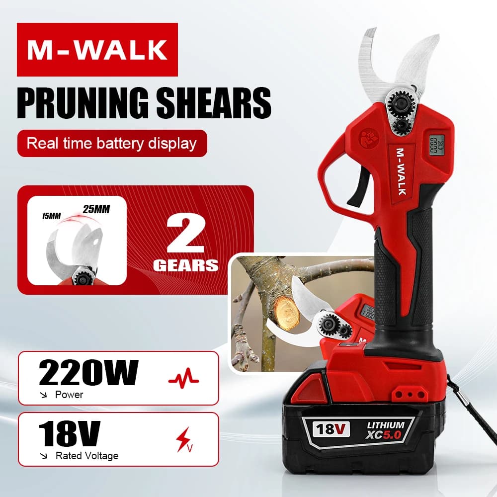 25mm, 2 Speed Brushless Electric Scissors, Fruit and Bonsai Tree Potting Shears, Compatible with Battery M 18V