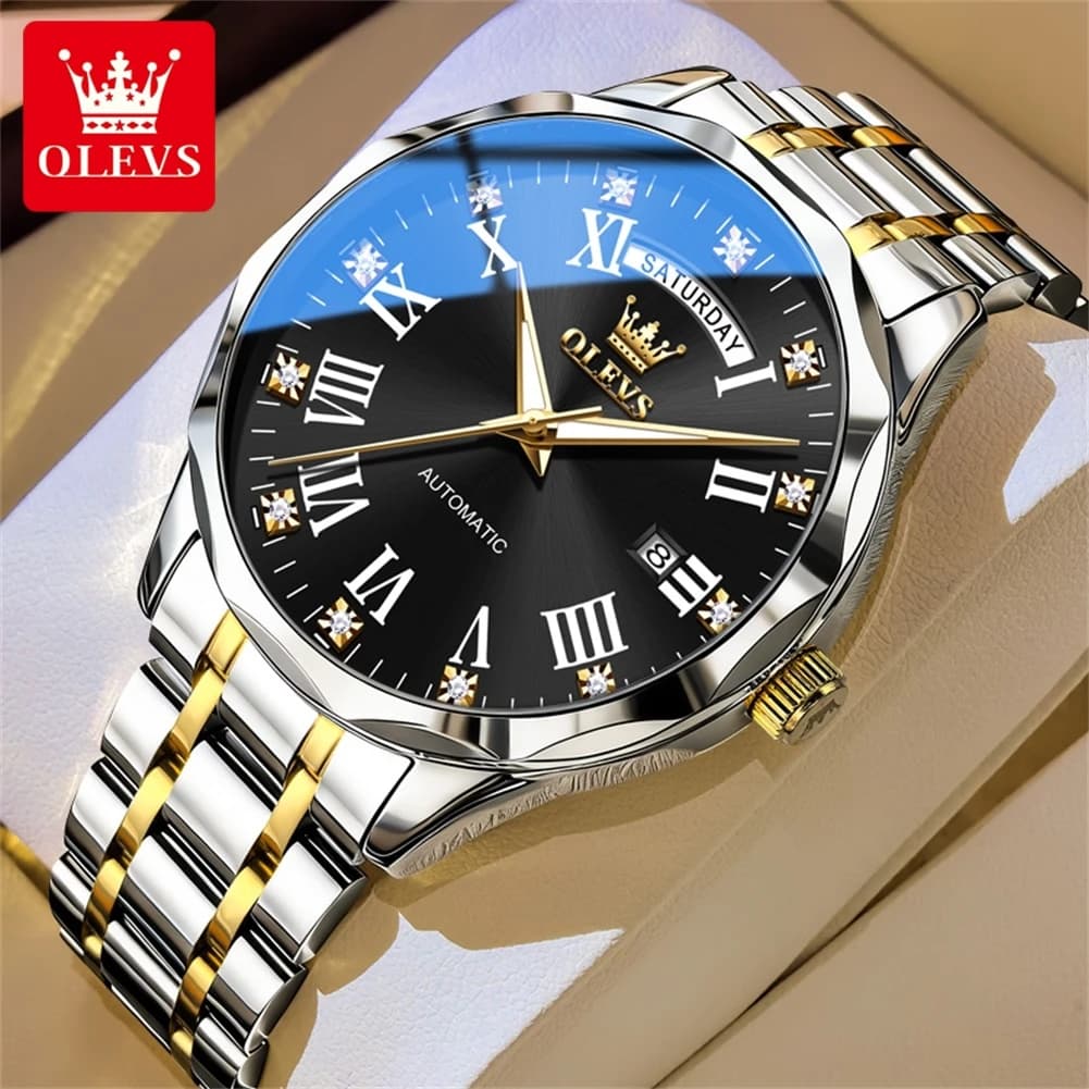 OLEVS 6780 Automatic Mechanical Watch for Men Business Fashion Men's Watch Diamond Roman dial Waterproof Wristwatch