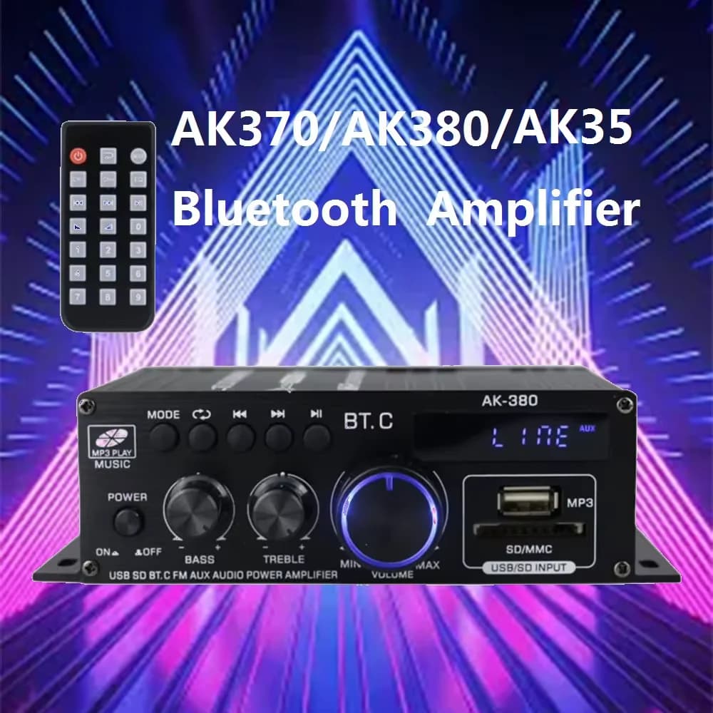 AK370/AK380/AK35 Amplificatore Bluetooth Amplificatore audio HIFI Regolazione bassi e alti a 2.0 canali per unità flash USB RCA SD Audio USB