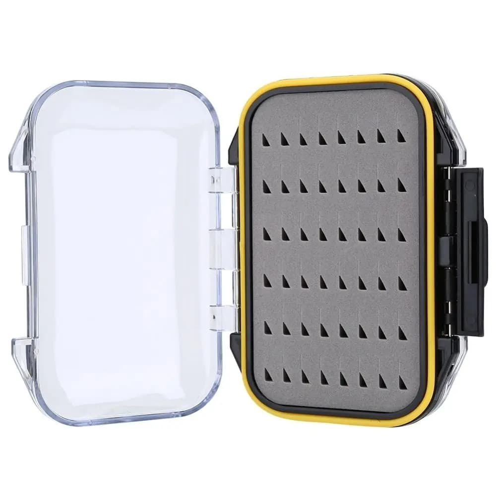 Scatola per esche da pesca a mosca a doppio lato, in plastica imbottita in schiuma, con coperchio trasparente, impermeabile, per la conservazione di mosche e attrezzatura da pesca