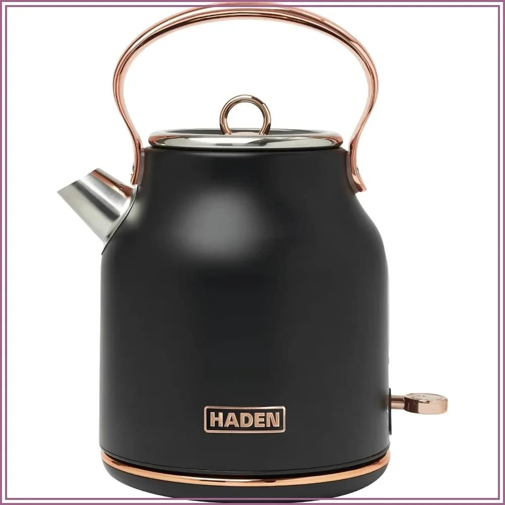1.7L Stainless Steel Electric Kettle, 360-Degree Base, Auto Shutoff, Black & Copper