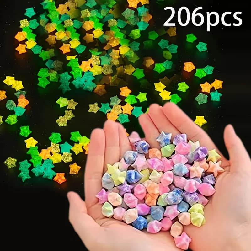 206Pcs handmade DIY luminous star origami, lucky star decorative strip, 12-color handmade colored paper, DIY long strip origami, 12 constellation double-sided streamers, exercise hands-on ability, suitable for birthday/Christmas and other decorations