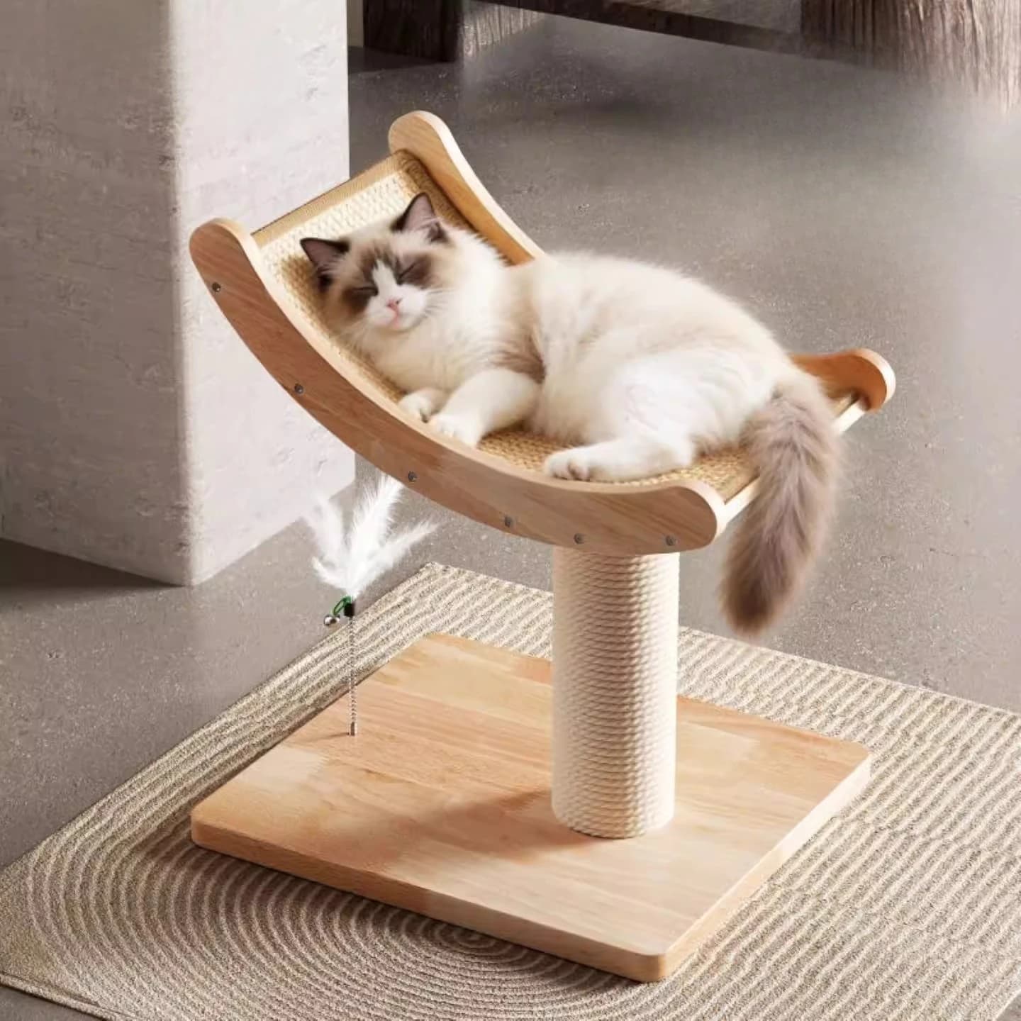 Torre per Gatti di Lusso in Legno con Scratcher a Forma di Scala, Tappetino Scratcher e Scaffali per Arrampicata, Articoli e Forniture per Gatti