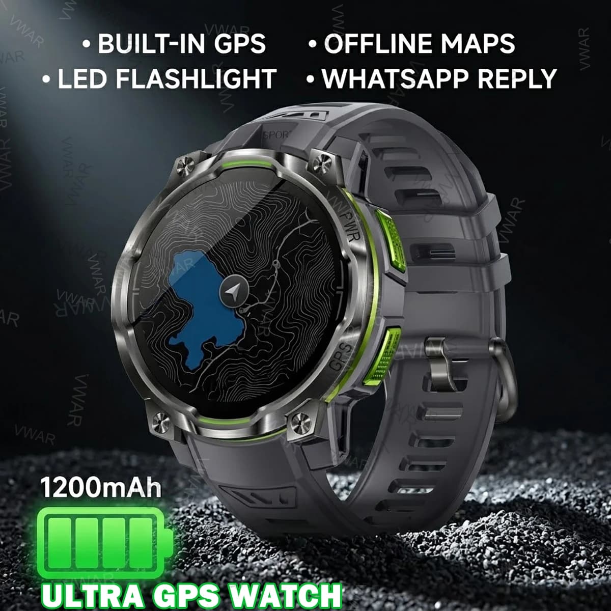 2026 New Ultra GPS Smart Watch with Offline Maps Whatsapp Reply LED Flashlight Sport Smartwatch for Man IP68 Waterproof 1200mAh