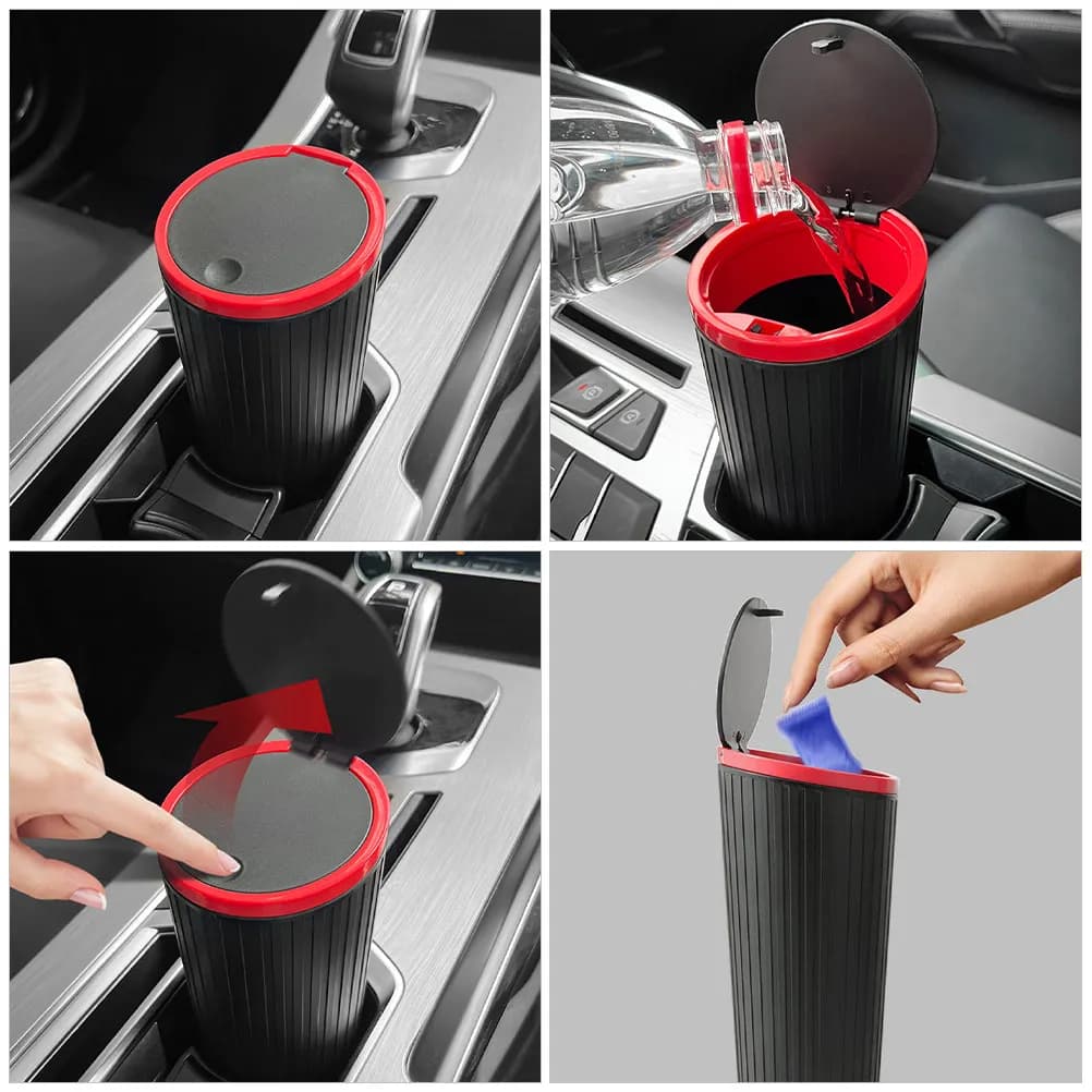 Mini Cestino per Auto Portatile e Impermeabile con Coperchio, Portabicchieri e Contenitore Portaoggetti, Accessori Auto
