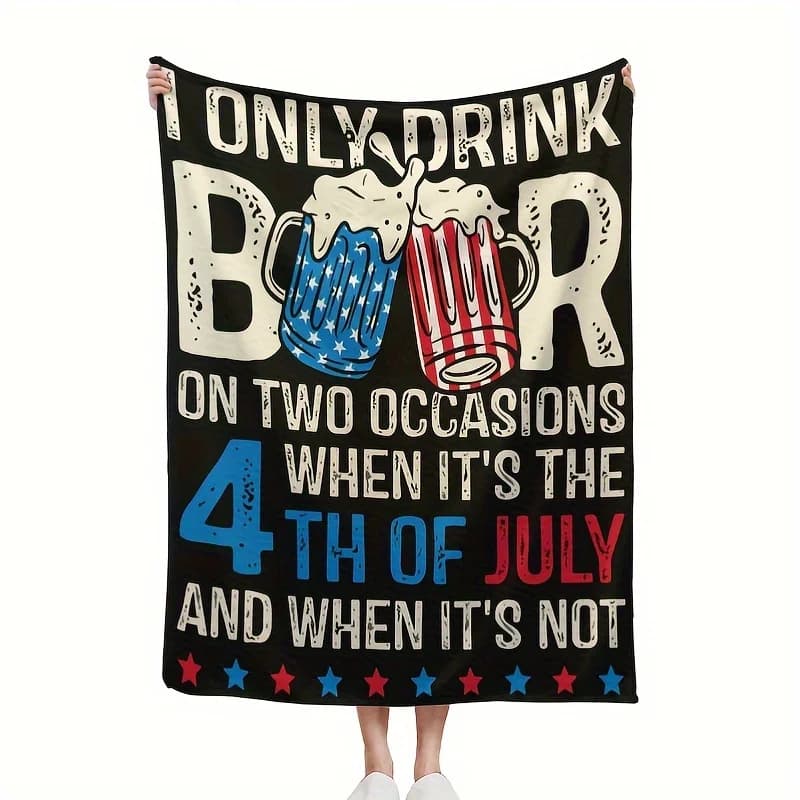 Bevi solo la birra due volte nel 4 luglio Coperta patriottica - Design della tazza di birra vintage con strisce di bandiera americana, morbida flanella