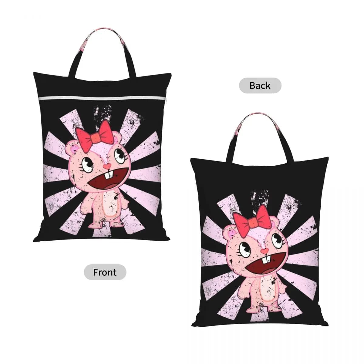 Giggles Japanese Happy Tree Friends Travel Laundry Bag Waterproof Reusable Dirty Clothes Pouch Gym Yoga Vacation Washing Basket