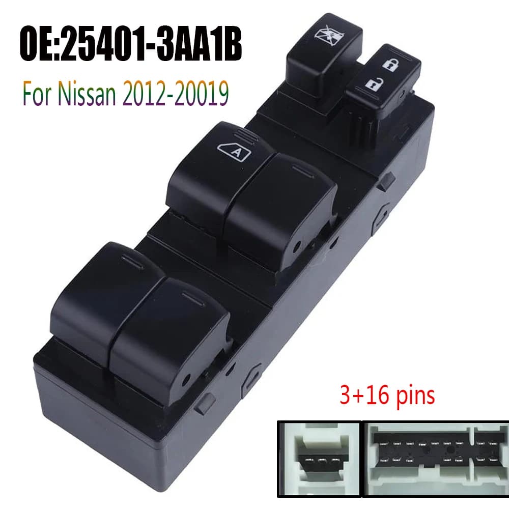 Parti del pulsante di controllo del sollevatore dell'interruttore della finestra principale di energia elettrica anteriore sinistra per accessori auto Nissan Versa 2012-2019 254013 AA1B