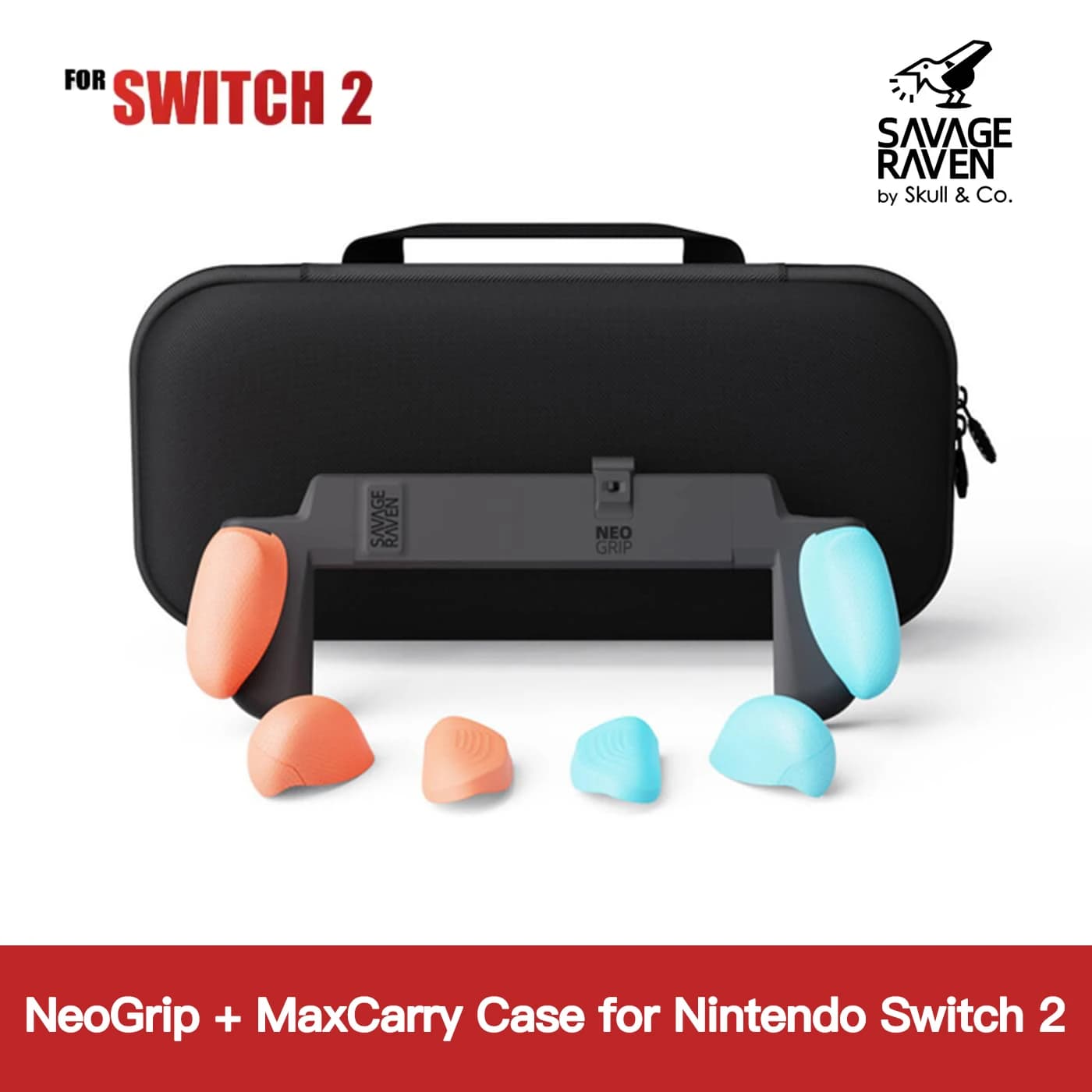 Pacchetto Skull & Co. NeoGrip per Nintendo Switch 2: una custodia portatile rigida con impugnatura ergonomica con impugnature sostituibili