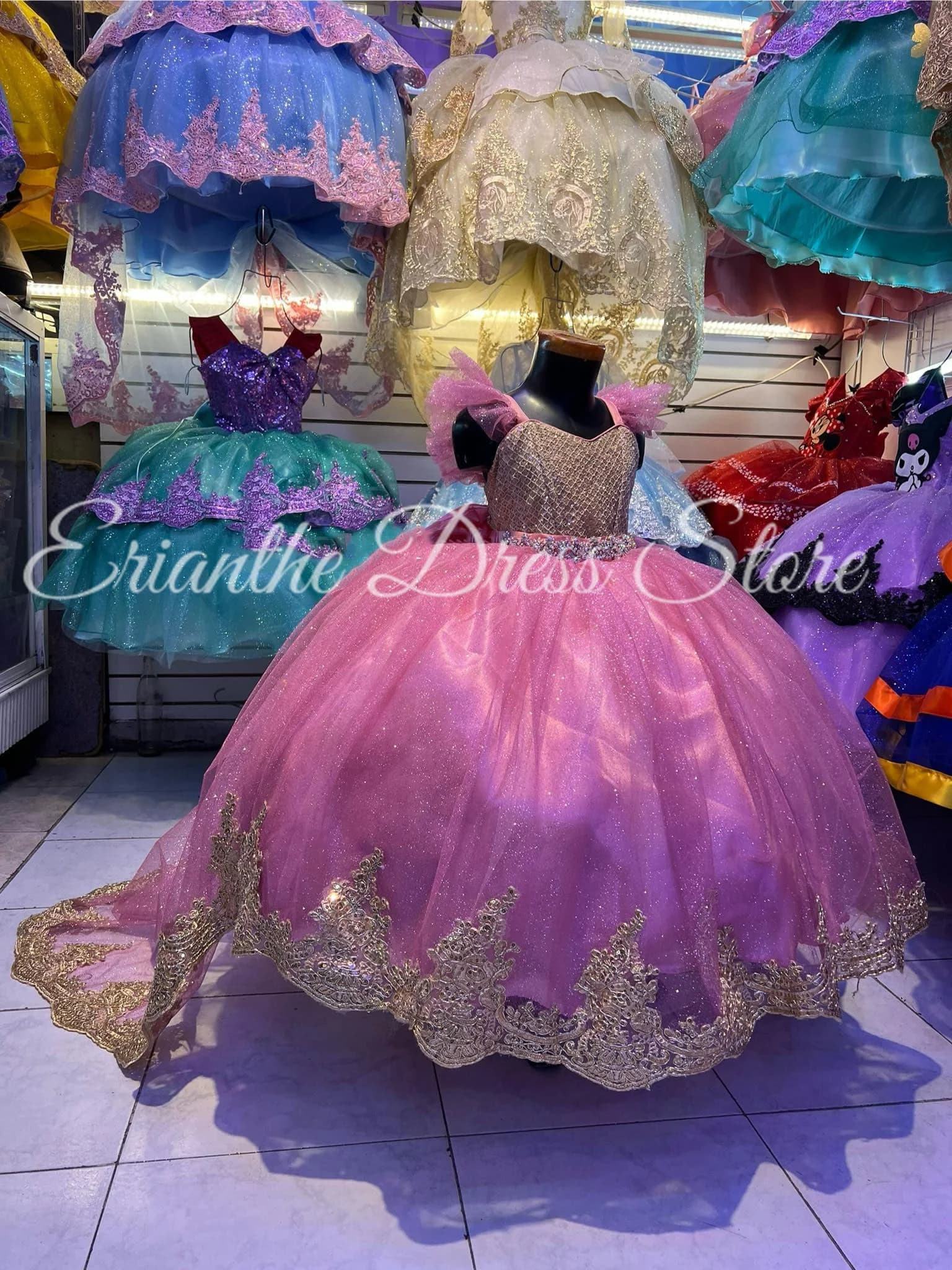 Abito da ragazza di fiore gonfio in tulle scintillante per applicazioni da sposa con fiocco Abiti da ballo per prima comunione per feste di compleanno per bambini personalizzati
