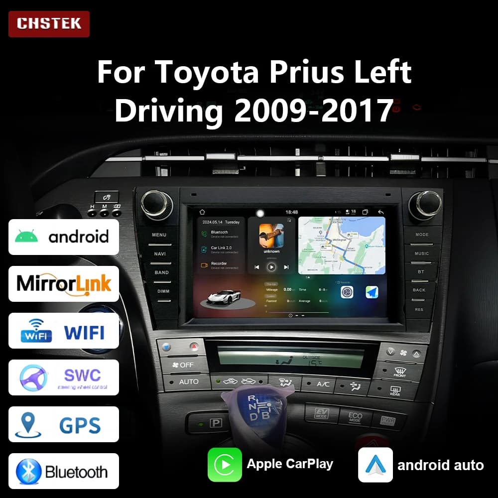 CHSTEK Autoradio per Toyota Prius XW30 LHD 2009-2017 Android 13 Carplay Qualcomm Lettore di Navigazione Multimediale Bluetooth 4G GPS