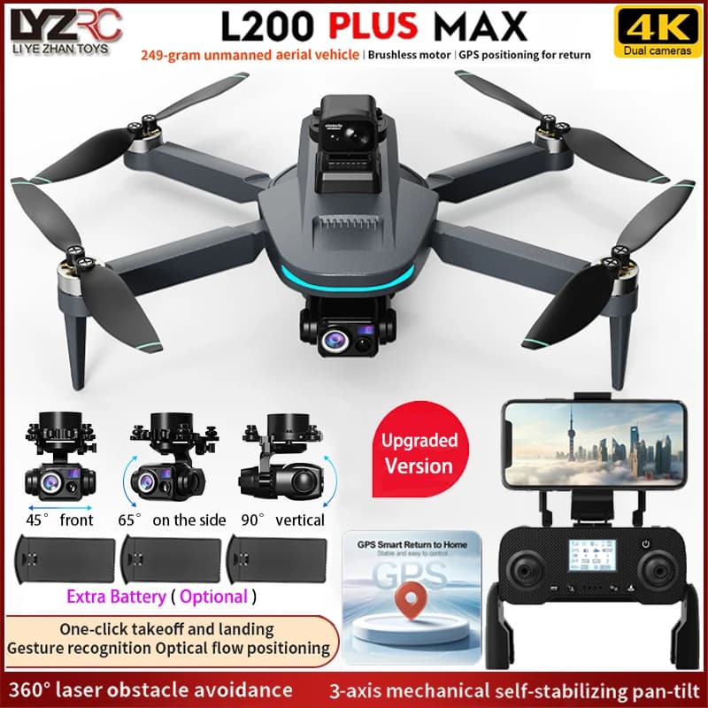 NUOVO L200 PLUS MAX GPS Drone 5G WiFi FPV 4K HD Fotocamera 3-Axis Gimbal 360 Evitamento Ostacoli 249g MINI Brushless RC Quadcopter Giocattoli