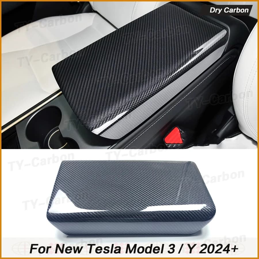 Copertura della scatola del bracciolo della console centrale per Tesla Model 3 Highland Y Vera fibra di carbonio a secco 3M Installazione Decorazione Accessori 2024