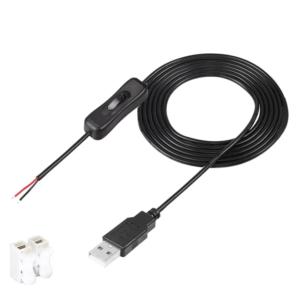 Cavo USB CC a 2 pin con interruttore ON/OFF Cavo di ricarica USB A a 2 pin 2 fili nudi per 5 V/Lampada da tavolo a LED/Ventola USB/Spille LED