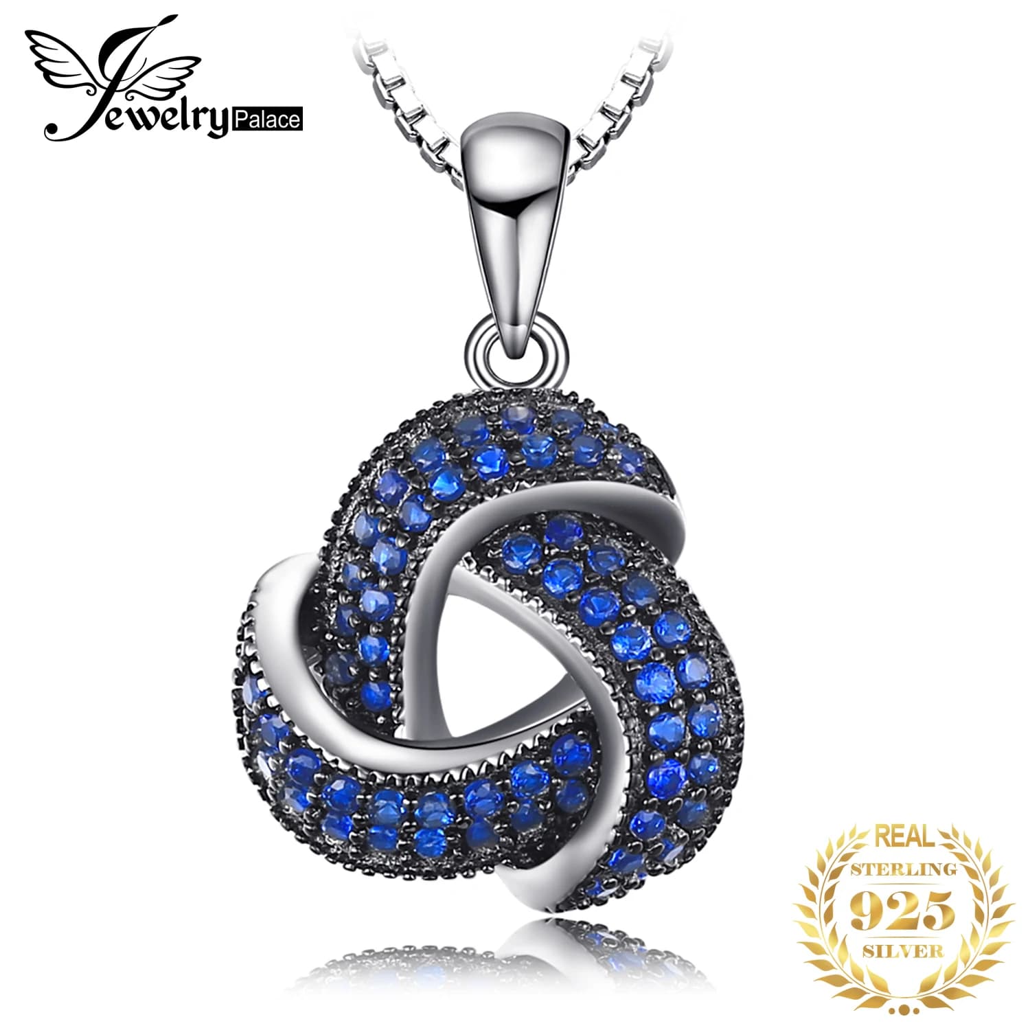 JewelryPalace Collana con ciondolo in argento sterling 925 con nodo floreale creato con spinello blu per donna Girocollo con pietre preziose alla moda senza catena