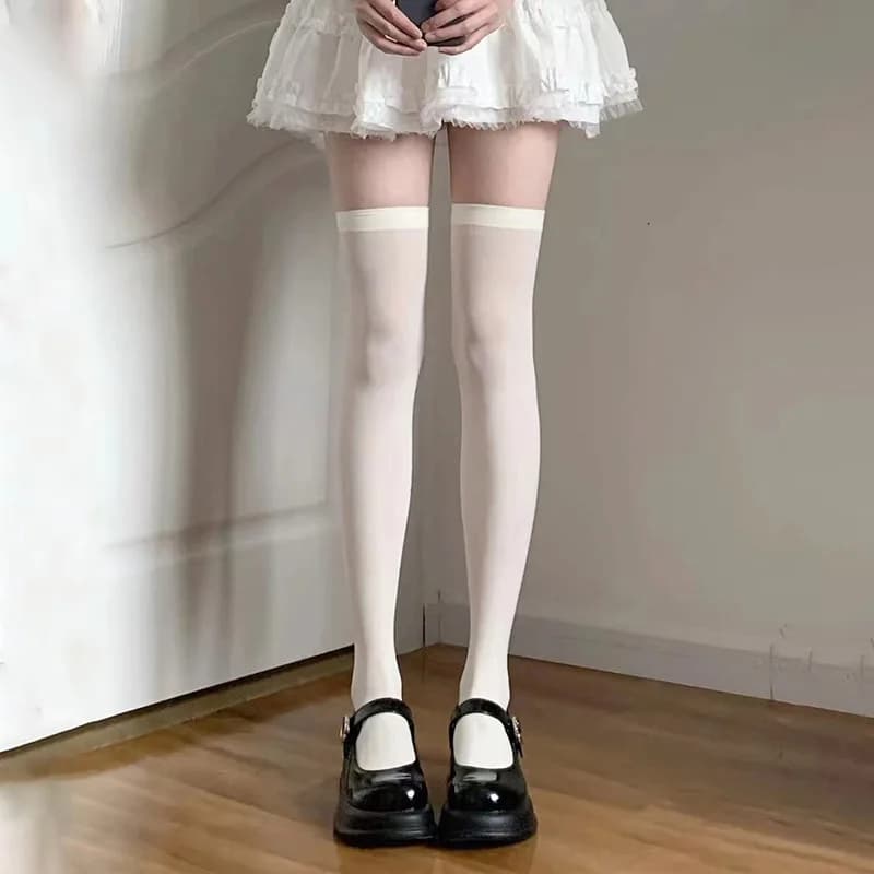 JK Calzini lunghi tinta unita bianco nero da donna sopra il ginocchio calza alta sopra il ginocchio Lolita calzini al ginocchio per ragazze da donna calzino lungo
