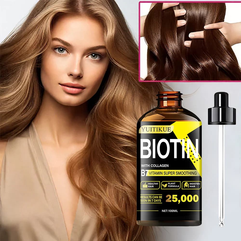 YUITIKUE Olio per Capelli alla Biotina B7 con Collagene, Formula Vegetale Super Lisciante e Idratante per Capelli Sani