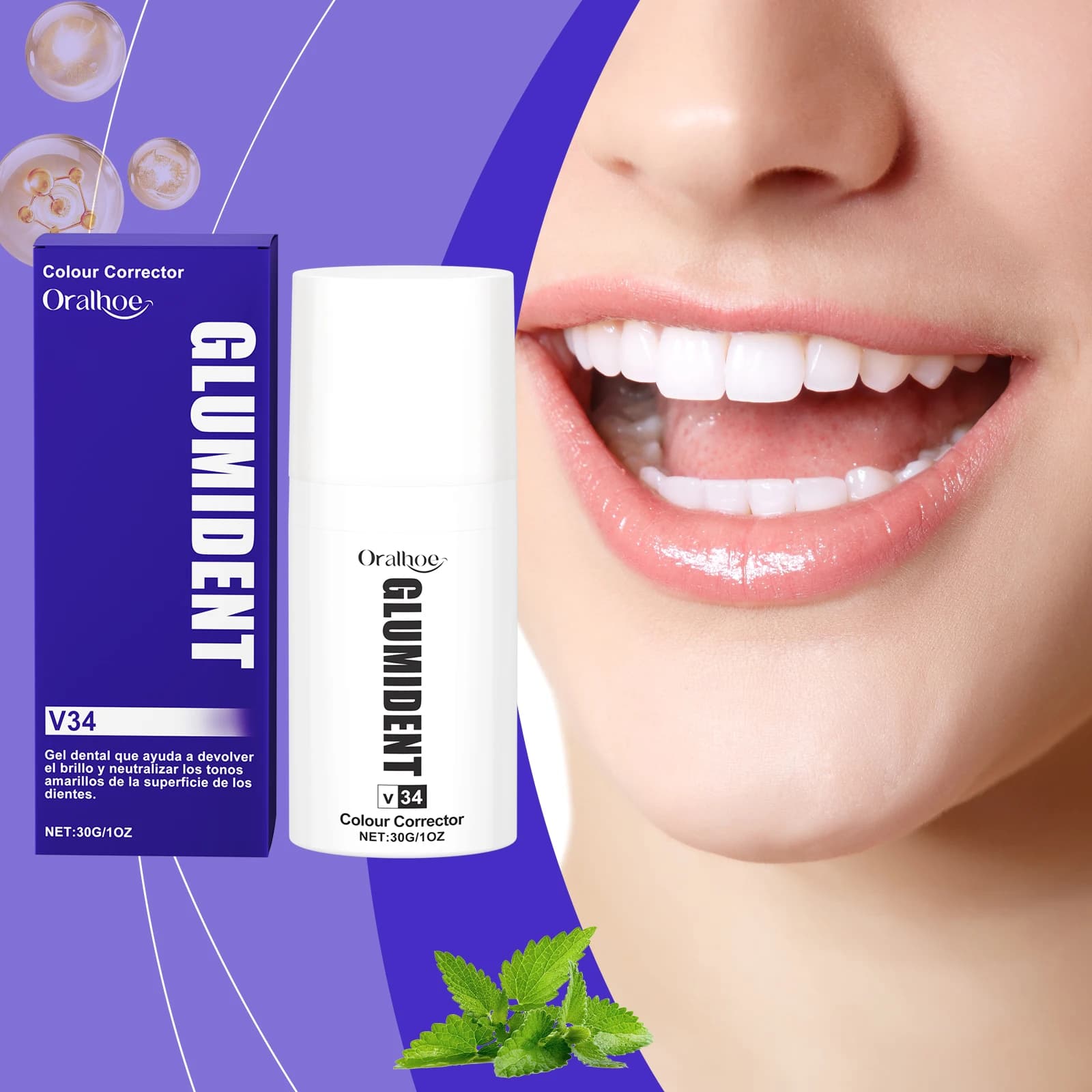 Dentifricio sbiancante detergente viola Rimuovi macchie Pulizia dei denti Rinfrescante Cura orale pulita Migliora l'odore Alito fresco
