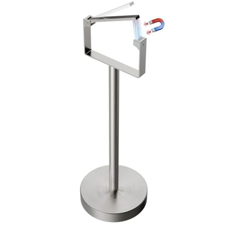 Portarotolo da terra con chiusura magnetica e braccio girevole sollevabile in acciaio inox SUS304 per bagno