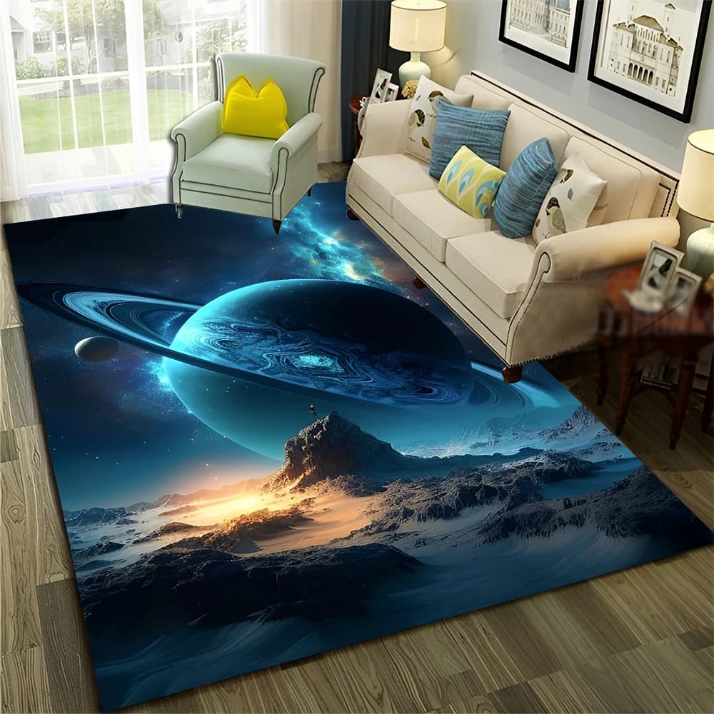 3D Universo Spazio Galassia Pianeta Stella Tappeto per la casa Soggiorno Camera da letto Divano Zerbino Decor, Tappeto per bambini Tappetino antiscivolo