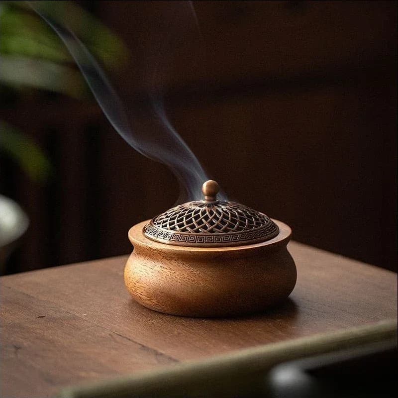 Bruciatore di incenso in legno massello di noce, fornello per aromaterapia creativo con base in legno di sandalo cinese vintage per la casa