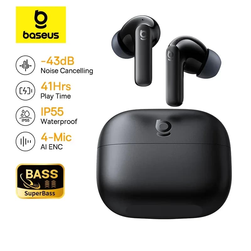 Baseus Bass EP10/BP1 NC -43dB Auricolari True Wireless con cancellazione del rumore ANC, Bluetooth 6.0, auricolari in-ear wireless con 4 microfoni.