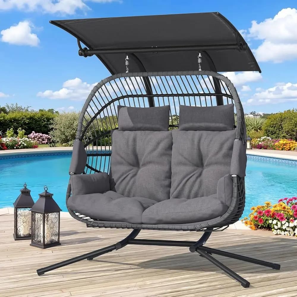 Double Egg Chair with Removable & Adjustable, Oversized Hanging Swing Chair, Hammock Chair with Cushion Basket, Swinging Lovesea