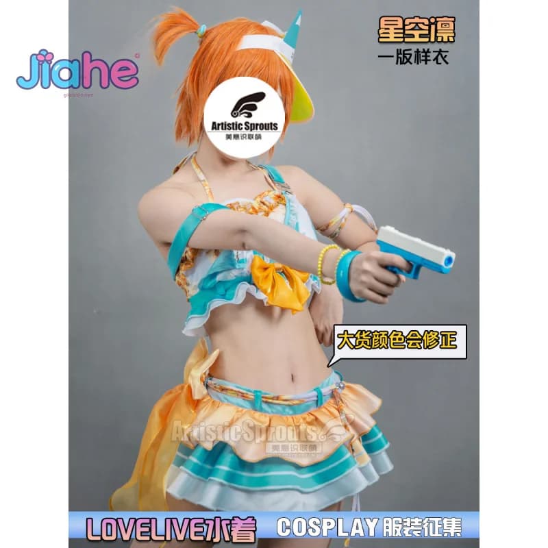 Anime Amore dal vivo! Rin Hoshizora Costume Cosplay Donna Halloween Party Dolce Top Gonna Copricapo Set Costumi da bagno da spiaggia per le vacanze estive
