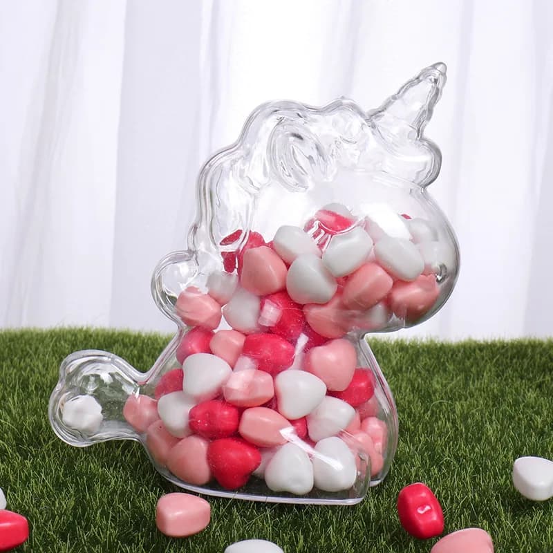 Scatole di caramelle a forma di unicorno in plastica trasparente da 6 pezzi, scatole di imballaggio regalo per snack, per la decorazione della festa nuziale di compleanno, baby shower