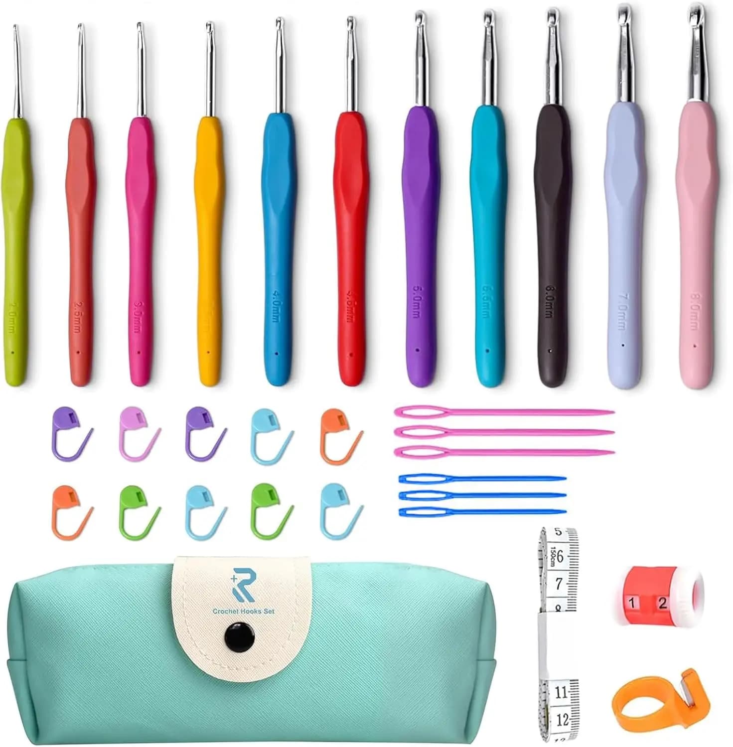 Crochet Hook Set 11 Sizes with Soft Handle Case for Beginners Knitting Needle Kit 2mm to 8mm