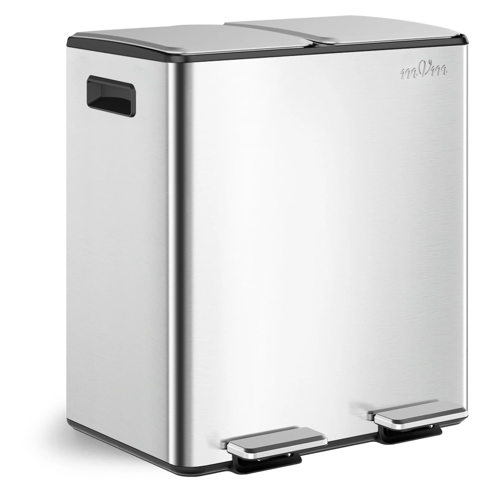 Cestino per rifiuti mVm in acciaio inox 60L/40L/45L, bidone da cucina con apertura a pedale per la raccolta differenziata, coperchio a chiusura ammortizzata, doppio coperchio