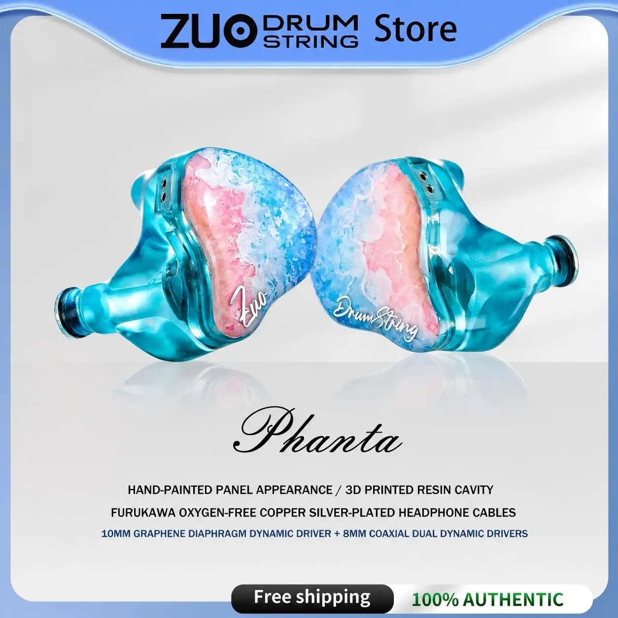 Zuo Drum String Phanta Sand 3DD Dynamic Handmade HiFi Music Monitor Studio Audiophile Stereo Bass Earphones/Kinera