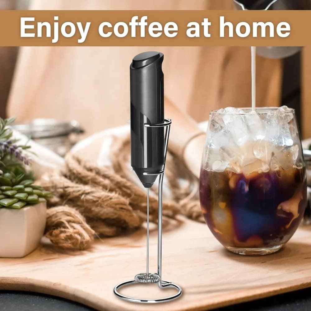 Handheld Milk Frother with Stand Battery Operated Electric Foam Maker with Stainless Steel Whisk for Coffee Matcha Cappuccino