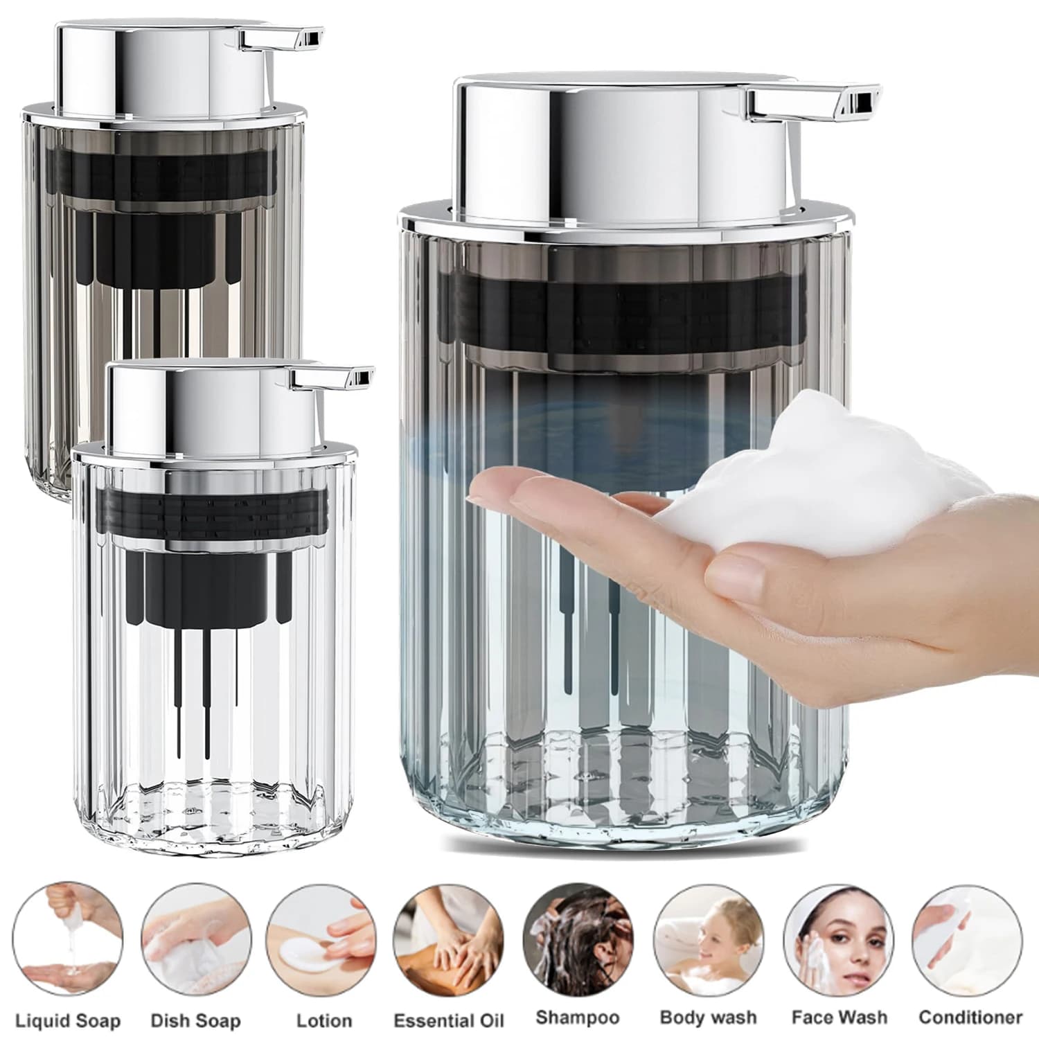 Dispenser di Sapone Schiumogeno per Bagno, Bottiglia Ricaricabile per Sapone Liquido, Contenitore a Pressione per Detersivo da Cucina